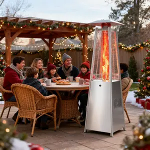 Silvery Pyramid Patio Heater, 48000 BTU Outdoor Propane Heater with Pulse Ignition, Safety Shut-Off & Wheels, Stainless Steel Gas Heater for Patio, Backyard, Garden & Deck – Outdoor Patio Decor, Garden Heating
