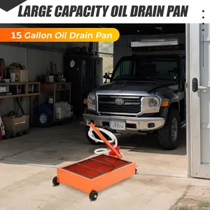 GARVEE Low Profile Oil Drain Pans - 15 & 20 Gallon Capacity with Hand/Electric Pumps, 8ft Hose, Folding Handle, and Rolling Cart for Easy Oil Changes in Cars, SUVs, and Trucks.