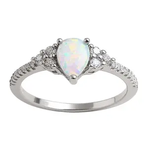 Sterling Silver Pear Opal CZ Ring