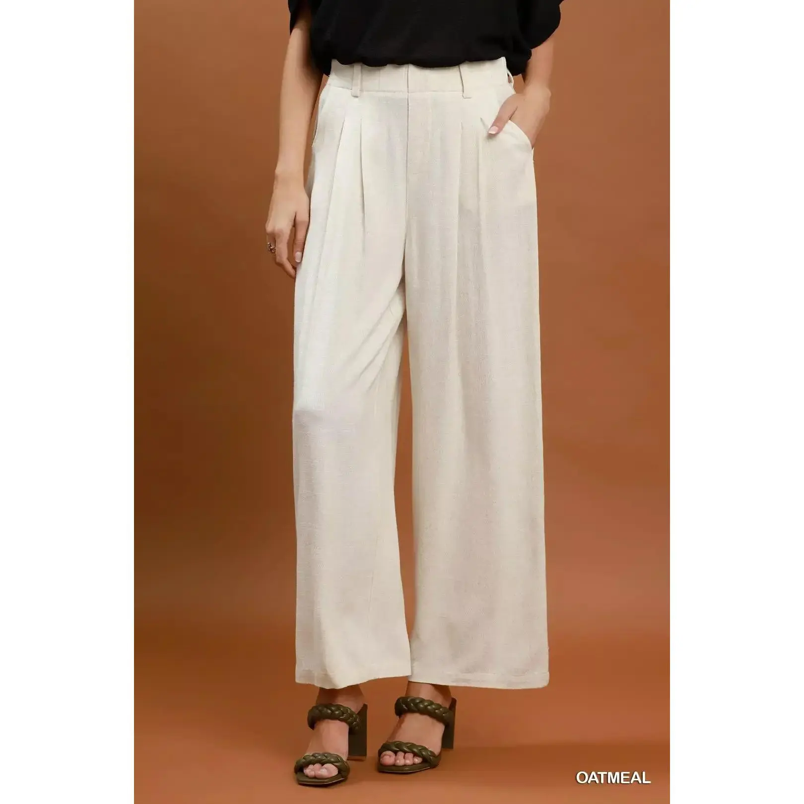 Umgee High Waist Linen Blend Wide Leg Trousers