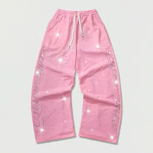 Spring/Summer Casual & Stylish Streetwear: Straight-Leg Sweatpants with Rhinestone English Lettering