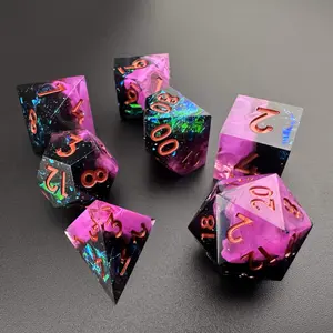 Shattered Dusk – Resin Polyhedral DnD Dice Set (7pcs) for Dungeons & Dragons, TTRPG, MTG, Tabletop RPGs Foil Purple Pink Blue Ideal Gift for DnD Players
