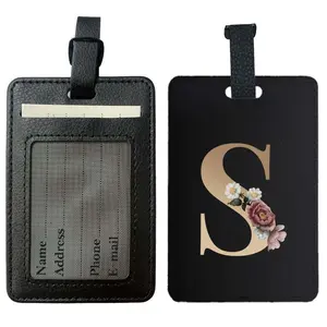 Letter Pattern PU Leather Luggage Tag, Durable Suitcase & Travel Bags Identification Baggage Bag Tag, Portable Boarding Handbag Identifier Label, Travel Accessories, Traveling Essentials