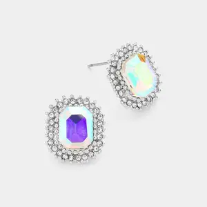 Rectangle Stone Stud Evening Earrings