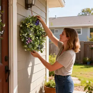 Eucalyptus Wildflower Butterfly Artificial Flower Wreath, Wedding Scene Decoration, Valentine's Day Easter Mother's Day Party Decor, Gifts, Ornaments, Decorative Flower Ornaments, Home Ornament