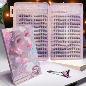 288 Cluster Self Adhesive Fluffy False Eyelashes, No Glue Needed, Easy to Apply, 8-12mm C Curl Sunflower Lashes, Natural Look Makeup