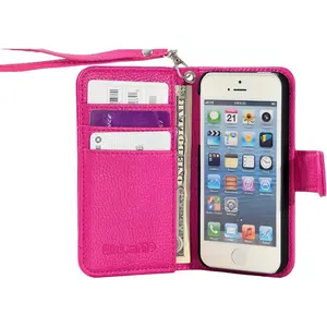 Wallet Case for iPhone 5, for iPhone 5s, for iPhone SE 2016, PU Leather Protective Phone Case Cover with Credit Card Slots and Magnetic Closure for iPhone SE 1st Generation/5s/5 - Hot Pink
