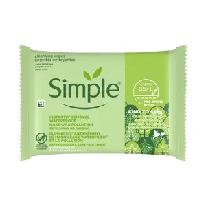 Simple Kind To Skin Cleansing Makeup Remover Wipes Vegan Facial Cleanser Wipes for Sensitive Skin Gentle Waterproof Makeup Remover With Vitamin B5 & E 7 pc