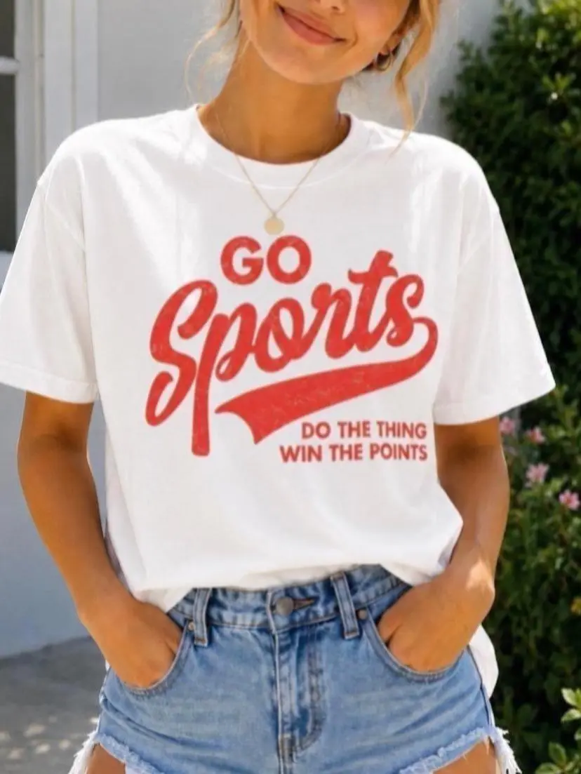 Organic GO SPORTS Cotton Tee, Game Day Graphic T-Shirt, Women's Fashion, Cute Retro Top, Sustainable-Friendly Shirt, Unisex Fit [GOTS + OCS Certified] Athletic Baseball