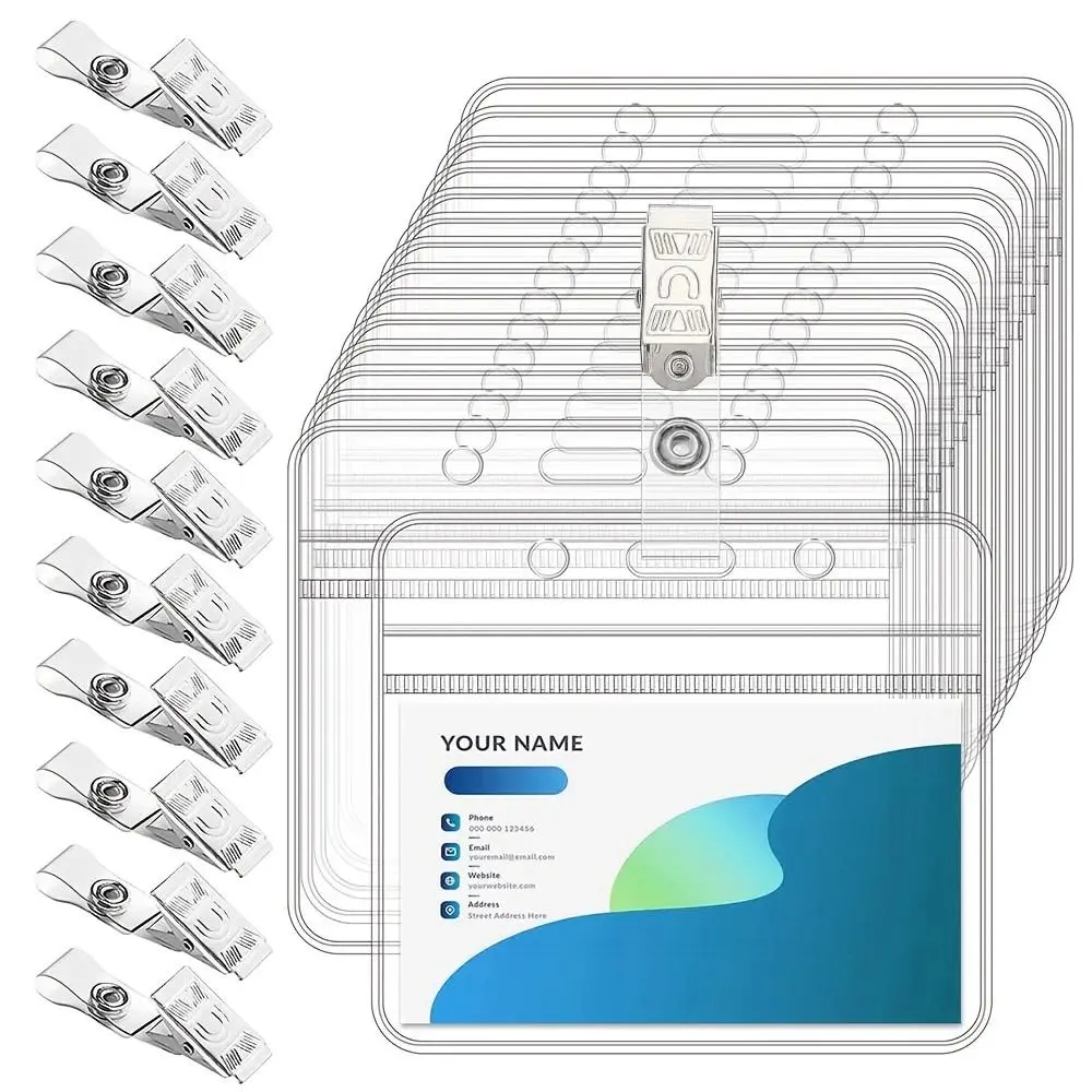 10 Sets Transparent Horizontal ID Card Holders with Metal Clips, Waterproof Durable Name Tag Holders for Activities and Identity Verification, Badge Holder, Clear Id Badge Holder, Id Holders For Badges