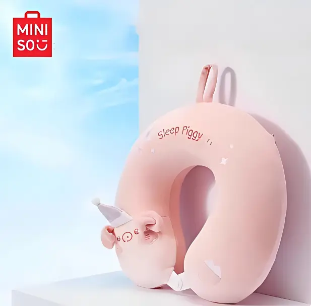 MINISO Sweet Dream Cloud Pig U-Shaped Memory Foam Travel Neck Pillow - Memory Foam Cushion, Soft Skin-Friendly Velvet Cover, Ergonomic 360° Neck Care Support, Cute & Compact Design for Travel, Office Napping，Back To School