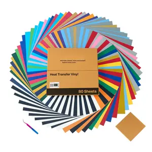 Heat Transfer Vinyl HTV Iron-On Vinyl Bundle 80 Pack, 12 x 12 Inches Each, Multicolor Assortment for DIY Crafts, T-Shirts, Hoodies, Apparel, Fabrics, Scrapbooking, Card Making, Compatible with Cricut and Silhouette Machines