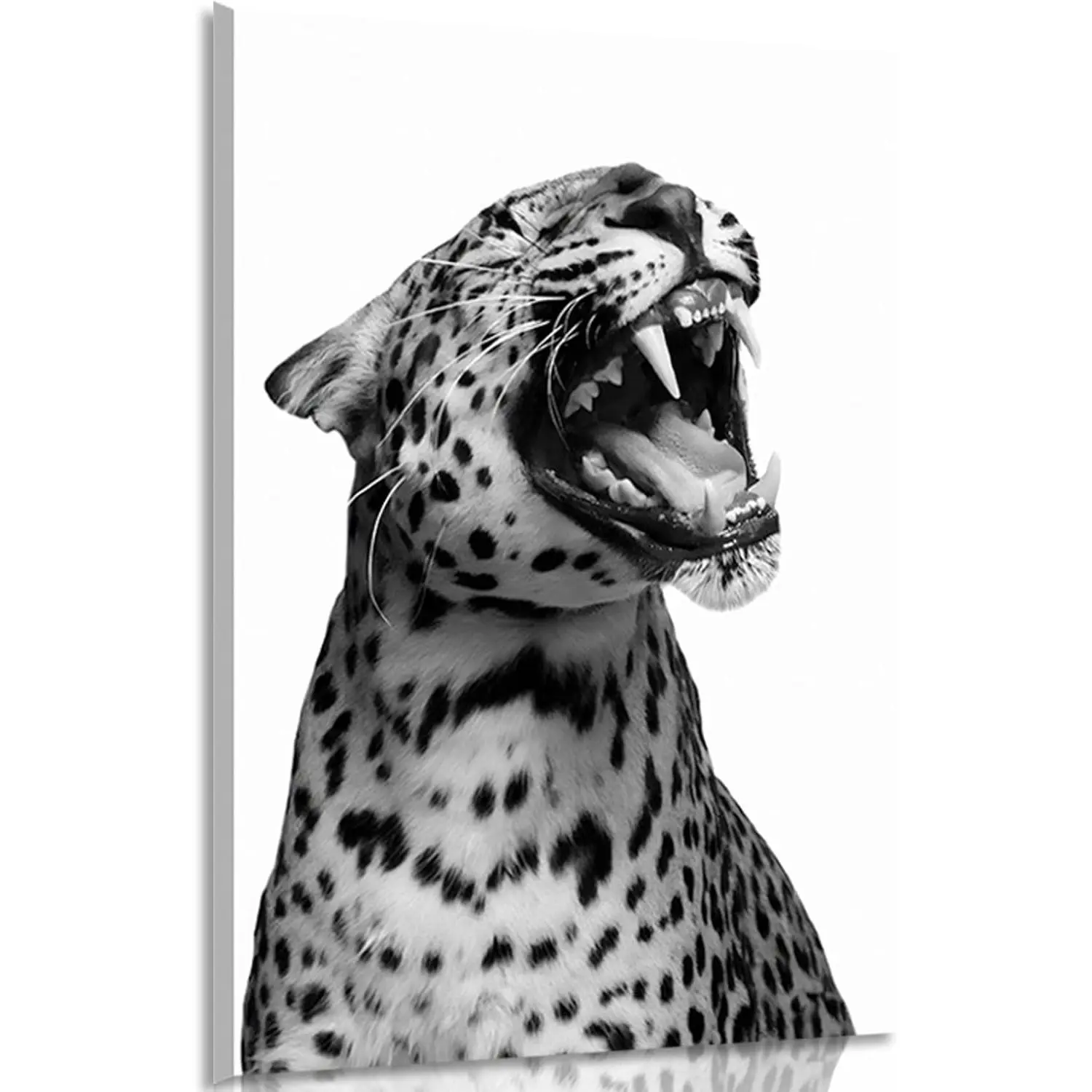 Framed Vintage Leopard Print Canvas Wall Art - Wood Frame Black White Cheetah Animal Face Pattern Decor, Fashion Aesthetic Home Decor for Kid Room, Wardrobe - 12x16in Posters & Prints Home Supplies, Animal Face Pattern Wall Arts