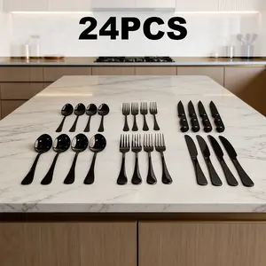 Stainless steel 24-piece dinnerware set, dishwasher safe, durable, easy to clean, dinner party #homeupgrade#kitchenessentials — black/rainbow gradient color