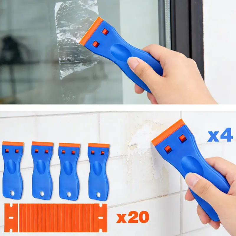 1 Set Plastic Razor Blade Scraper Tool Set - 4/6 Pcs Razor Scrapers + 20/30 Pcs Plastic Blades, Kitchen Utensils for Floor, Stove, Car Window Glass Label, Decal, Sticker, Caulk Removal