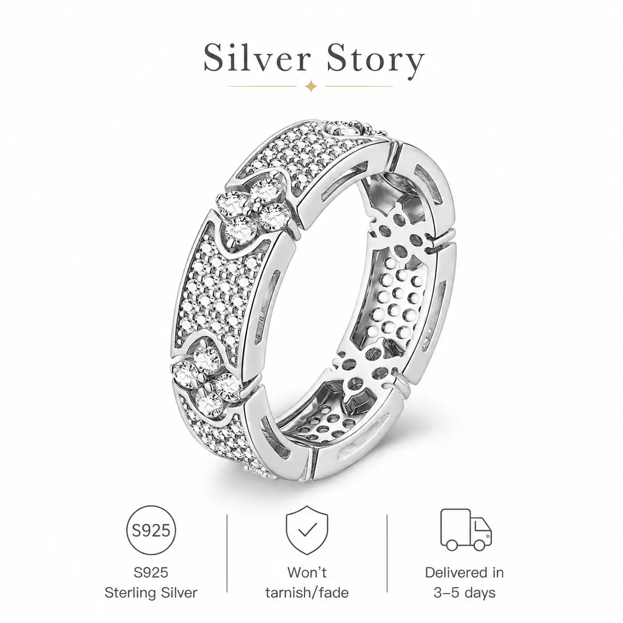 S925 Sterling Silver Unisex 4-Leaf Clover Lab-Grown Diamonds Rings - Lab-Created Diamonds Jewelry, Romantic Couple Rings, Ideal Wedding/Engagement Gift, Suitable for Daily Wear, Wedding Ring Set, Bridal Ring Set