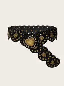 Bohemian Style Heart Cutout Waist Belt, Vintage Waist Belts, Rivet Decorated Belt, Y2K Girl Rivet Western Vintage Accessory, Perfect for Music Festivals & Valentine's Day
