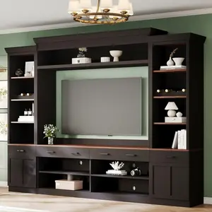 Modern Large Entertainment Center Wall Unit for Televisions Up to 70'', Wood 4 Piece TV Stands with Bookshelf, Media Console w/Storage for Living Room Bedroom