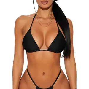 Triangle Bikini Tops for Women Halter String Bathing Suit Tops Sexy Brazilian Black White Swimsuit Top