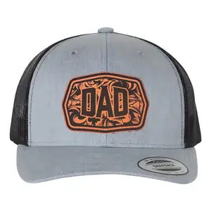 DAD Leather Patch Hat – Laser Engraved Trucker Cap, Father’s Day Gift, Rustic Snapback for Dad