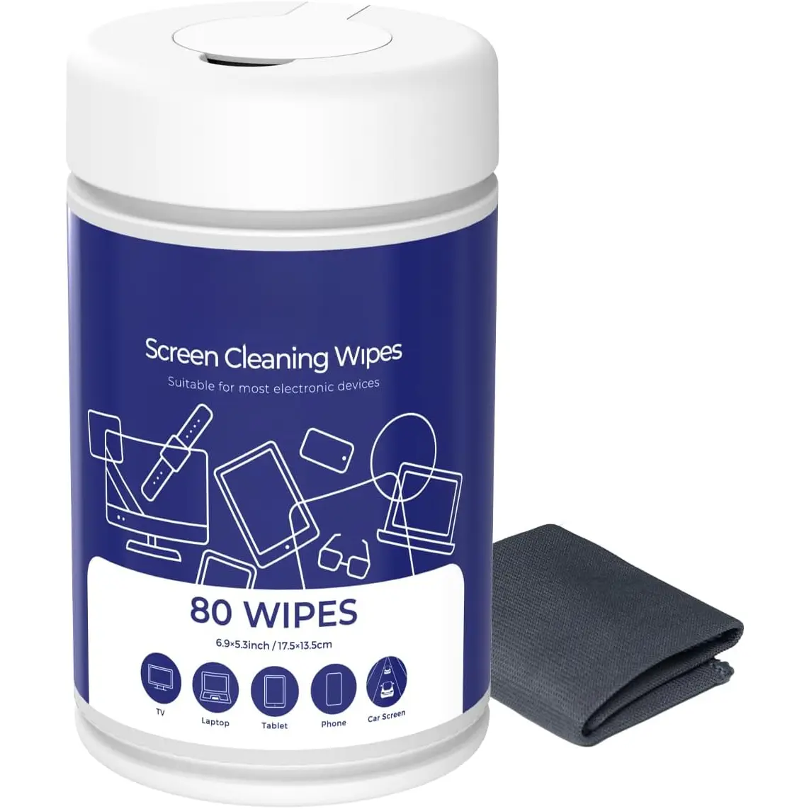80 Electronics Cleaning Wipes - Non  Screen Cleaner, Streak Free Touchscreen Cleaning for All Phones, Laptop, Computer, TV and ,1 X Microfiber Cloth Included