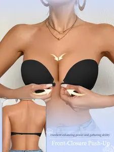 Women's Front Buckle Seamless Push-Up Bra, Anti-Slip Invisible Multi-Wear Strapless Bra,Underwire Medium Support Comfortable Backless Shoulder Dresses Dates Night