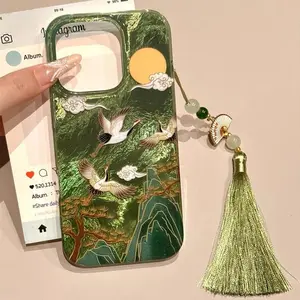 Creative Pattern Phone Case Casing with Tassel Pendant, Decorative Phone Protector Cover, Decorative Smartphone Protector, Phone Accessories Compatible with iPhone 11 12 13 14 15 16 Pro Max