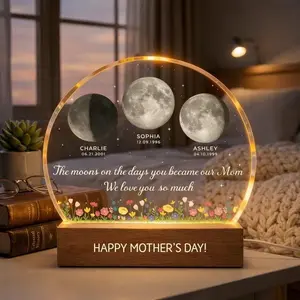 The Days You Became Our Mom, Custom Moon Phase by Date - Personalized Acrylic LED Night Light - Heartfelt Mother's Day Gift for Mom