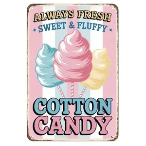 Vintage Cotton Candy Sweet Shop Metal Sign Print Aesthetic Rustic Farmhouse Design Room Decoration Wall Decor Plaque for Home Bedroom Kitchen Bar Coffee Bathroom Indoor Outdoor Wall Decor, 8 X 12