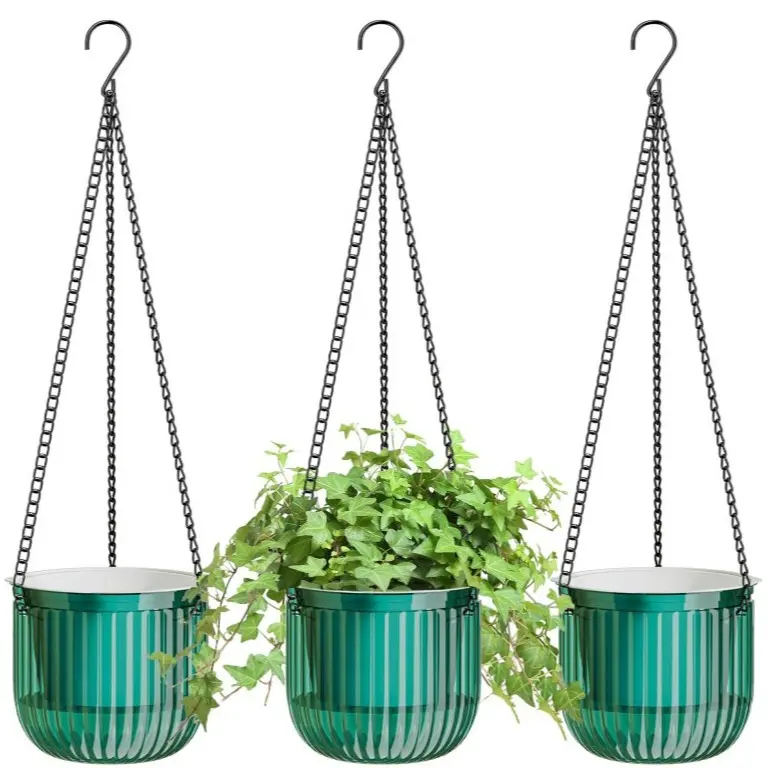 3 Pack Hanging Planters 6.5 Inch Indoor Plants Self Watering Plant Pots with 3 Hooks and Drainage for Home, Wall, Window Decor Outdoor Use