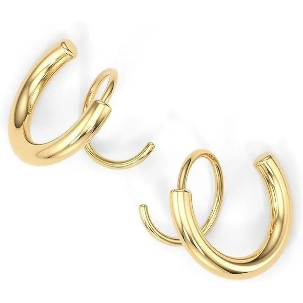 Spiral Hoop Twist Double Earrings -  Helix Spiral Earrings, Double Piercing Earrings, Faux Double Hoop Earrings, Tiny Twist Earrings for Women