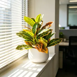 1pc Artificial Croton Plant in White Pot - Artificial green plant Fake Tropical Foliage with Colorful Leaves - No Maintenance Decorative Tabletop Decor for Home/Office  - Vibrant Aesthetic, Modern Aesthetic Housewarming Gift Artificial Plants
