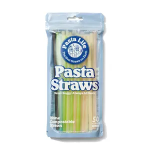 Compostable Pasta Straws - 50ct Mixed Colors Variety Pack - Eco-Friendly & Gluten-Free - Colorful Plastic Coffee Utensils