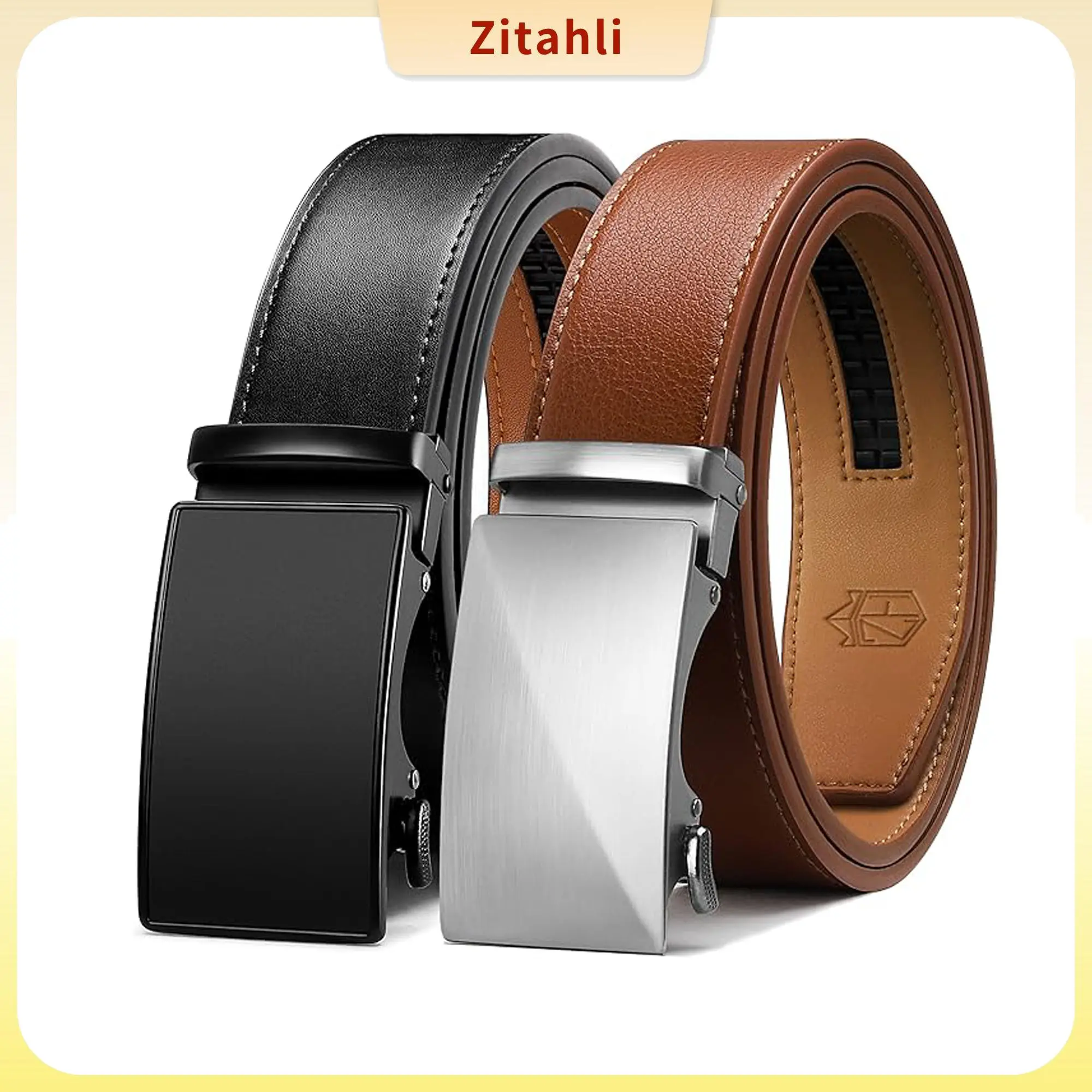 Zitahli Men's Genuine Leather Ratchet Belt (2-Pack) — Adjustable fit, classic style suitable for everyday dress trousers and business occasions; an ideal gift for men for birthdays or anniversaries (TikTok Shop "Back to School" best-seller)