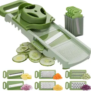 Foldable Mandoline Slicer, Kitchen 6-In-1 Food Slicer with Hand Tray, Replaceable Cheese Grater Blades, Professional Vegetable Slicer