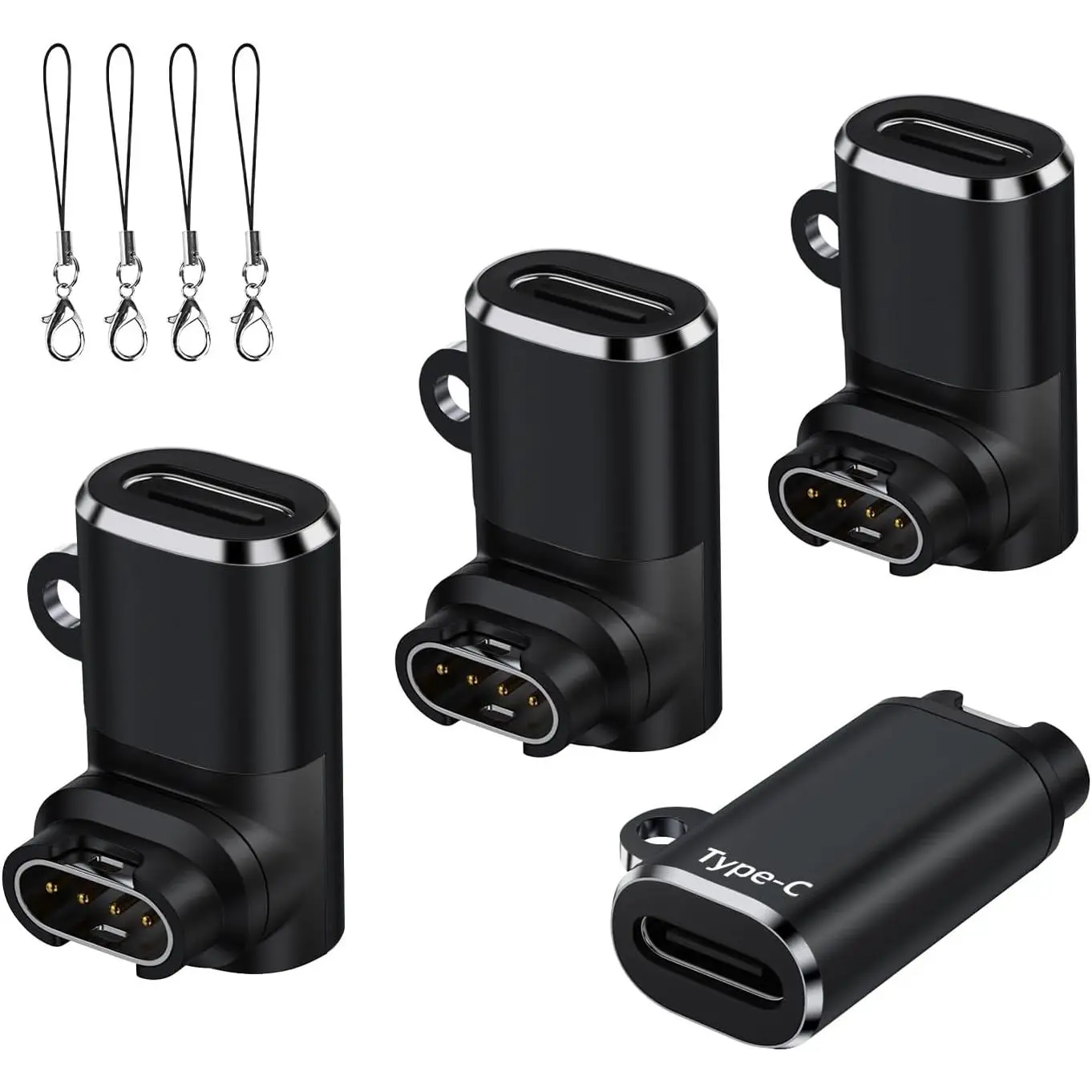 4-Pieces Portable Fast-Charging USB-C Charger Adapters with Keychains for Garmin Watches - Lightweight Wearable Accessories Compatible with Vivoactive 6, Fenix 8/7/6/5, Forerunner, Approach Golf, Instinct 3, Venu 3 SQ, Epix Pro 2, Vivomove Style