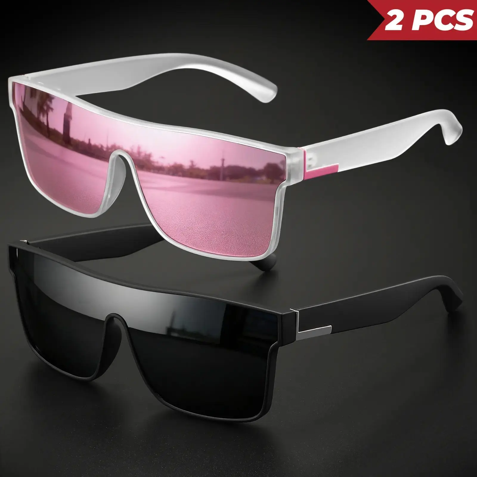 XUH 2-Pack Unisex Nylon Sports Sunglasses - UV400 Protection, Polarized Anti-Glare, 1-Piece Wrap Around Lens, Windproof Outdoor Eyewear for Cycling, Driving, Sunglasses For Women, Men's Sunglasses