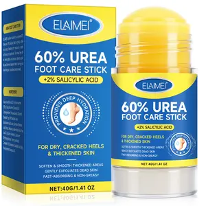 Elaimei 60% Urea Stick + 2% Salicylic Acid, Strong Urea Foot Cream, Treats Cracked Heels, Hands & Knees, Exfoliating Moisturizer, 1.4 Oz, Hydrating, Moisturizing