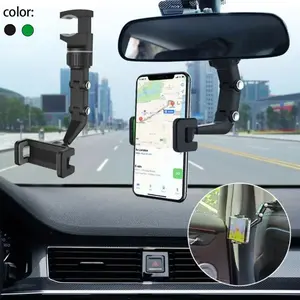 Car Rearview Mirror Phone Holder, Cell Phone Car Mount, 360° Rotatable & Retractable Multifunctional Phone Holder, Anti-shake Design Phone Mount for Car