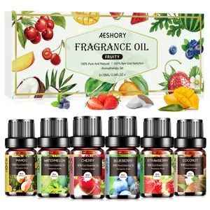 Fruity Essential Oils Set - 6x10ML Fruit Fragrance Oil for Diffuser, Aromatherapy, Candle Making - Strawberry, Cherry, Blueberry, Mango, Coconut, Watermelon Scented Oil