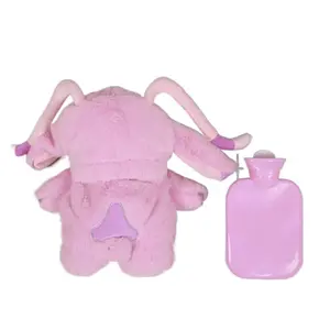 Cartoon Plush Doll Hot Water Bottle Hand Warmer Filled with Water Hand Warmer Gift for Girls Couples Warmth Cup Pink