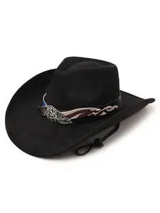 Unisex Wide Brim Western Cowboy Hat, Usa Flag Decorative Vintage Outdoor Sunshade Hat, American Anniversary Ceremony Hat