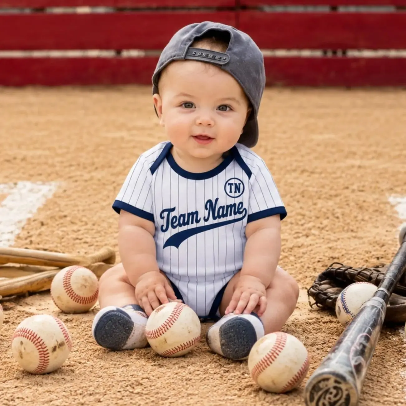 Personalized New York Baseball Baby Bodysuit, Custom Name and Number Infant Outfit SWE