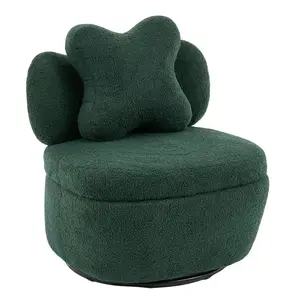 GAOMON Teddy Velvet 360° Swivel Accent Chair with Storage, Comfy Upholstered Barrel Chair, Star Pillow Single Sofa for Living Room Bedroom Small Spaces, Green