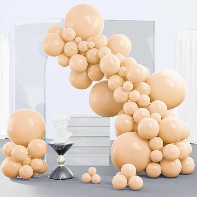 PartyWoo Thick Rubber Round Nude Balloon Arch Garland Kit, 140pcs (18/12/10/5 in) Apricot Boho Fall Neutral Brown Balloons, Long-Lasting for Graduation, Wedding Decorations F05, Balloon Arch Kit