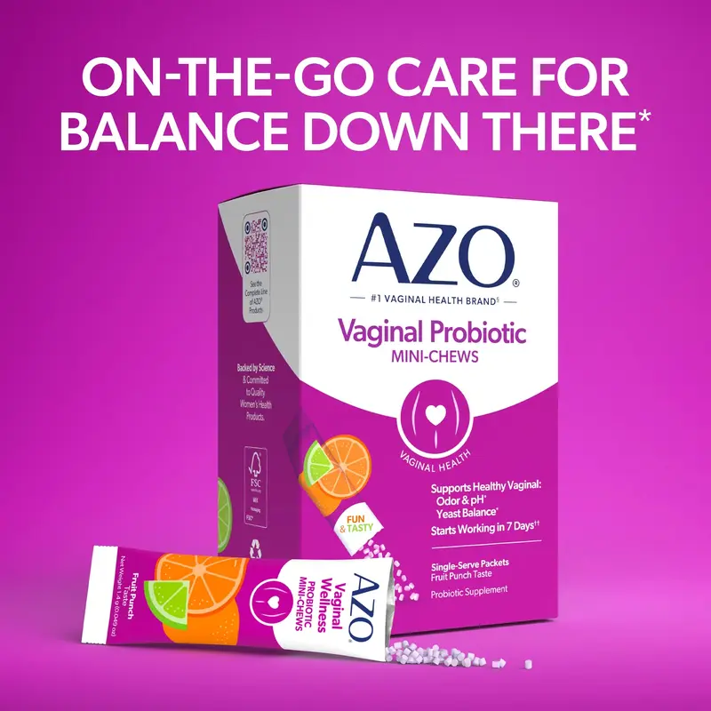 AZO Vaginal Probiotic Mini-Chews for Women - Daily Feminine Wellness Chewable Probiotic Supplement - Great-Tasting Probiotic Packets