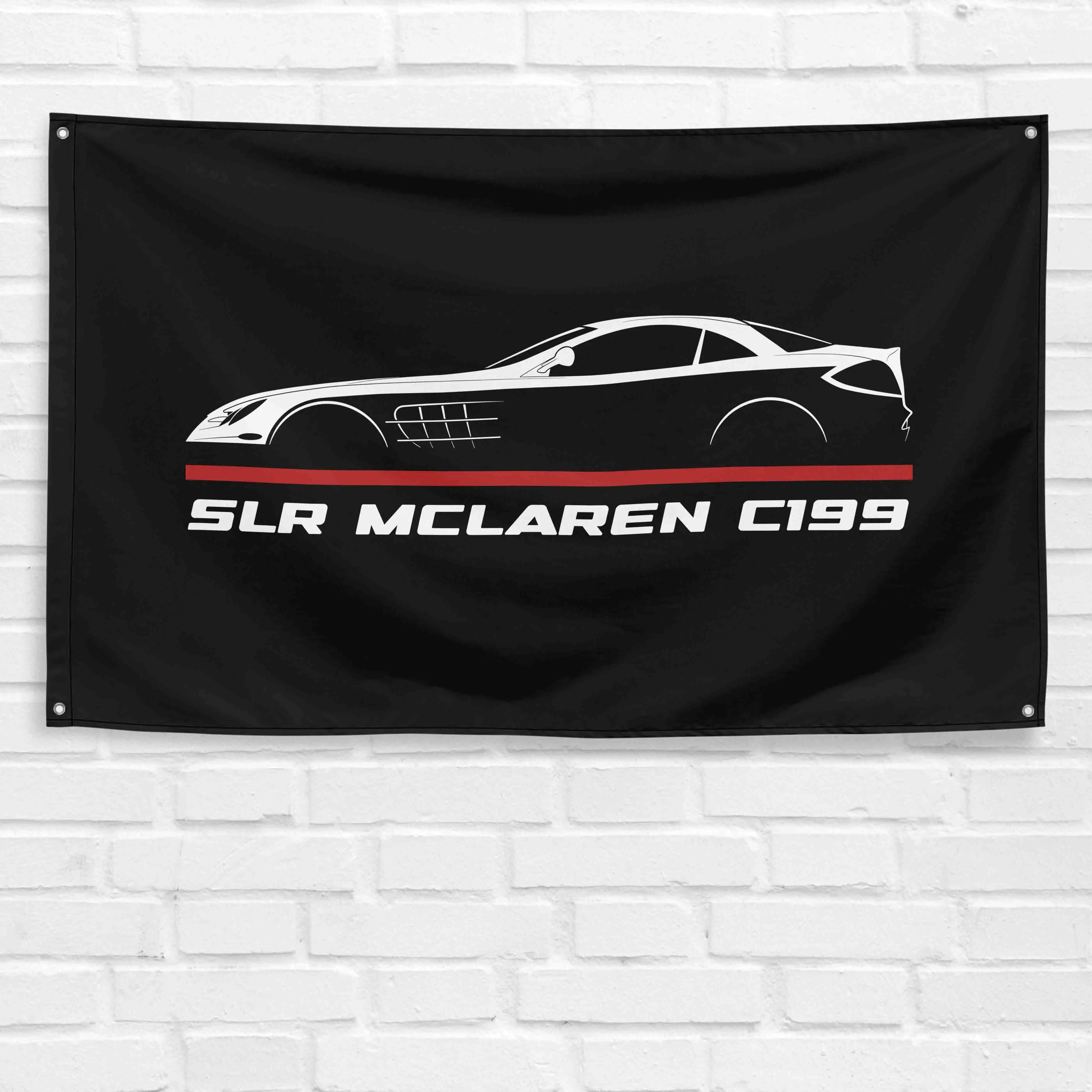 SLR McLaren C199 2003-2009 Car Silhouette Synthetic Print Decorative 3x5 ft Polyester Single-Sided Grommet Banner, Lightweight Durable Hangable Indoor Garage Wall Decor, Left-Side Sleeve Home Supply Happy Birthday Gift