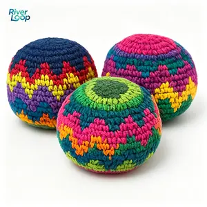 3PCS Hacky Sack Footbag Set Handmade Crochet Hacky Kick Sack Balls Knitted Kick Balls for Kids & Adults, Handmade Toss Bags for Playground, Parties & Travel (Random colors)