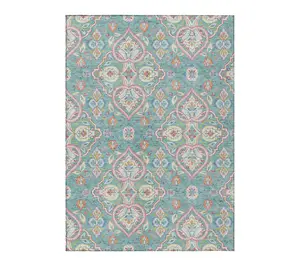 HomeRoots 3' X 5' Teal Blue Pink And Orange Ogee Washable Rug