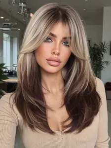 Wig for Women, 16 Inch Medium Length with Bangs, Synthetic Material Wigs, Perfect for Theme Parties, Cosplay, Halloween, Music Festivals, Weddings